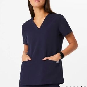 Figs Short Sleeved Navy Women's V-neck Casma Scrub Top